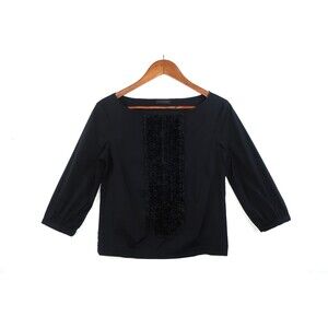Anteprima Black Ruffle Poplin Stretch Top Size 38 US 2 Cotton Silk Side Zip XS